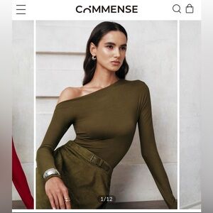 Commense Khaki One-Shoulder Long Sleeve Top
